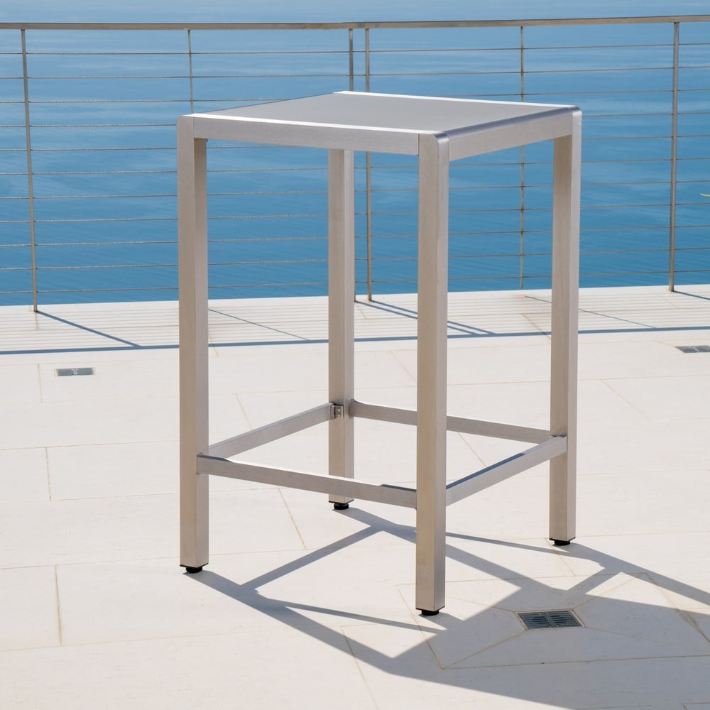 Cape Coral Outdoor Aluminum Bar Table with Glass Top (Table Only) by Christopher Knight Home - 27.56"L x 27.56"W x 43.00"H