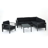 Cape Coral Outdoor Aluminum Tempered Glass 5-piece V-Shape Sectional Sofa Set with Cushions by Christopher Knight Home