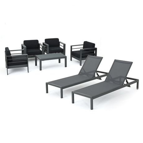 Cape Coral Outdoor Aluminum Tempered Glass 7-piece Chat Set with Cushions by Christopher Knight Home