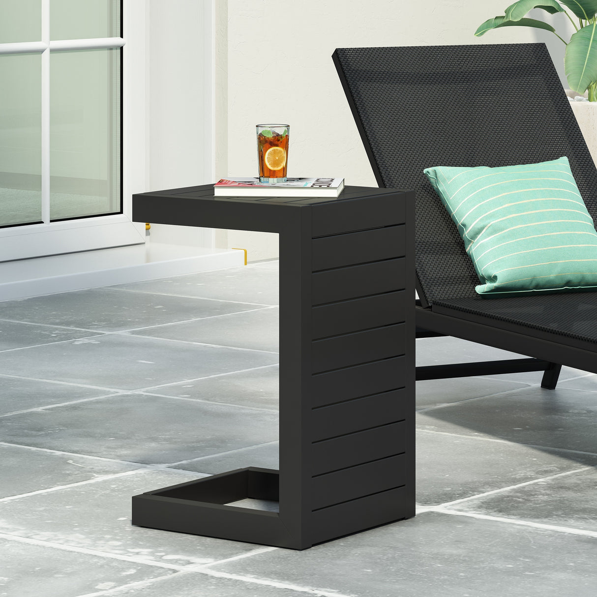 Cape Coral Outdoor C-Shape Aluminum Side Table by Christopher Knight Home