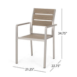 Cape Coral Outdoor Modern 6 Seater Aluminum Dining Set with Faux Wood Seats by Christopher Knight Home