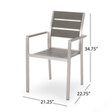 Cape Coral Outdoor Modern 6 Seater Aluminum Dining Set with Faux Wood Seats by Christopher Knight Home