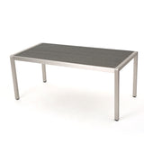 Cape Coral Outdoor Modern 6 Seater Aluminum Dining Set with Faux Wood Seats by Christopher Knight Home