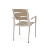 Cape Coral Outdoor Modern 6 Seater Aluminum Dining Set with Faux Wood Seats by Christopher Knight Home