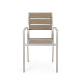 Cape Coral Outdoor Modern 6 Seater Aluminum Dining Set with Faux Wood Seats by Christopher Knight Home