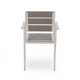 Cape Coral Outdoor Modern 6 Seater Aluminum Dining Set with Faux Wood Seats by Christopher Knight Home