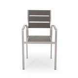 Cape Coral Outdoor Modern 6 Seater Aluminum Dining Set with Faux Wood Seats by Christopher Knight Home