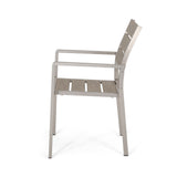 Cape Coral Outdoor Modern 6 Seater Aluminum Dining Set with Faux Wood Seats by Christopher Knight Home