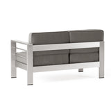 Cape Coral Outdoor Modern 9 Seater Aluminum U-Shaped Sofa Sectional Set with Ottoman by Christopher Knight Home