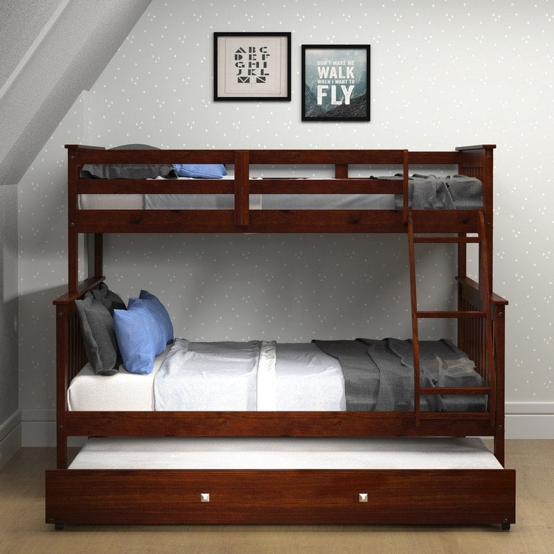 Cappuccino Twin over Full Mission Bunk Bed with Storage Drawers Or Trundle