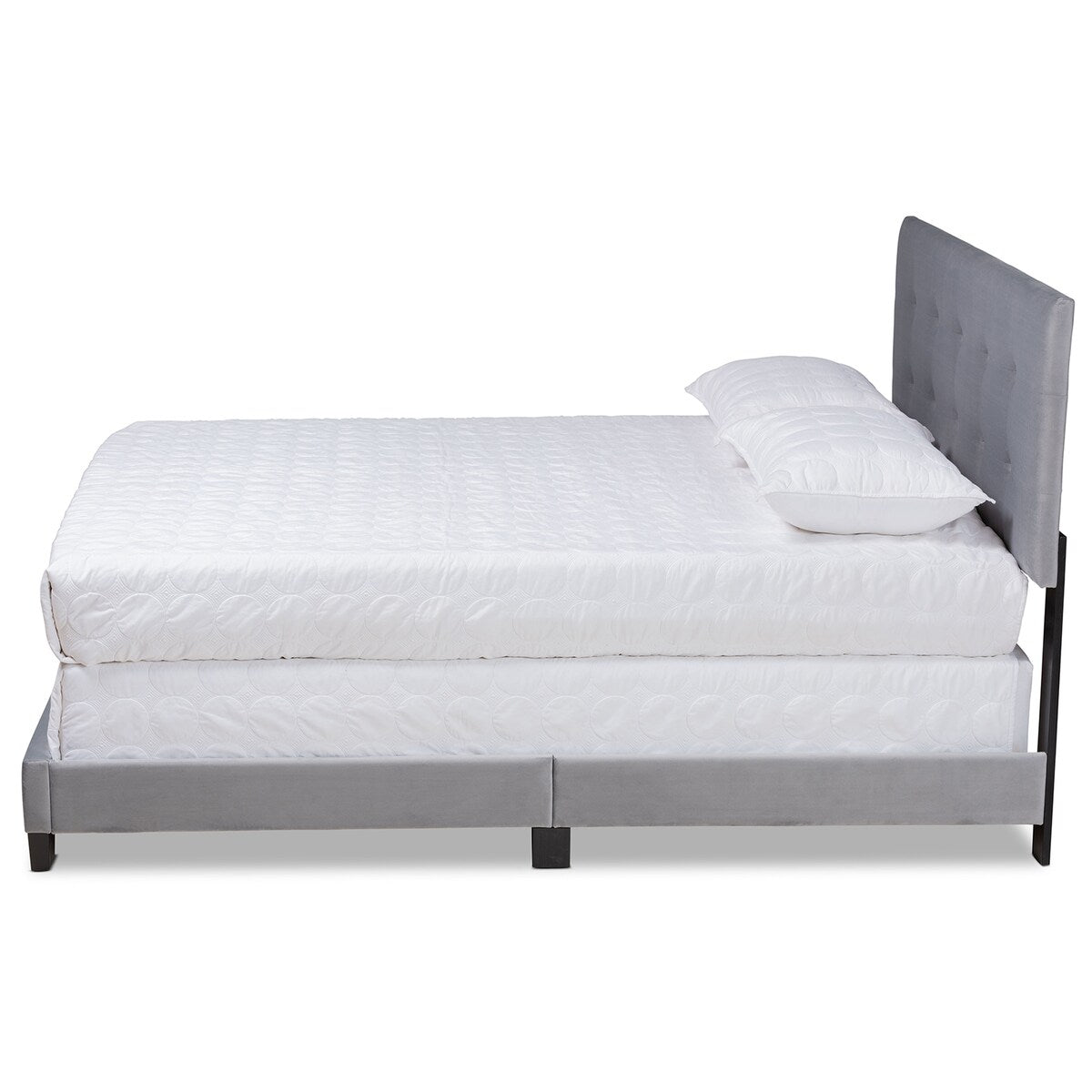 Caprice Modern and Contemporary Glam Grey Velvet Fabric Upholstered Queen Size Panel Bed