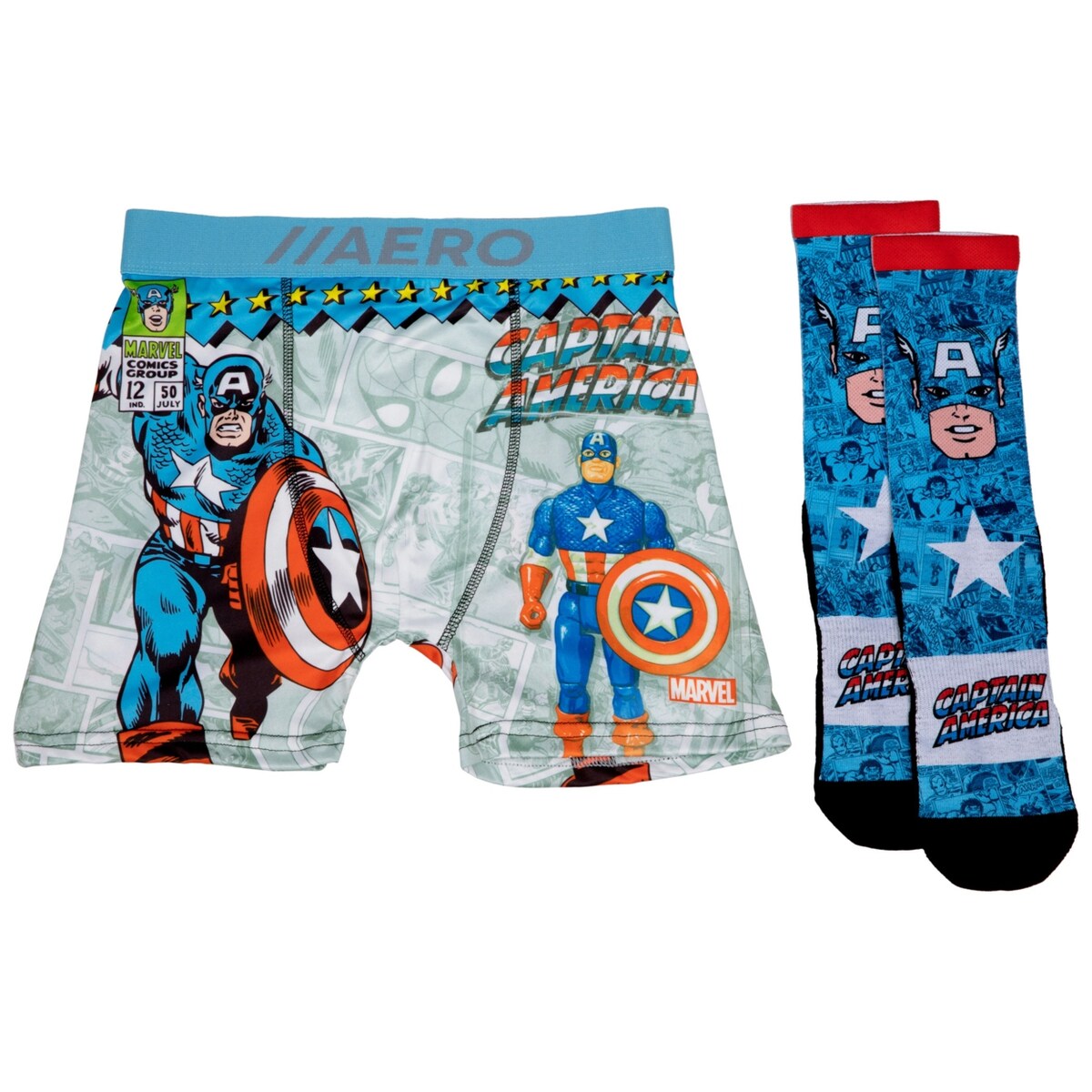 Captain America Retro Boxer Briefs Underwear And Sock Set