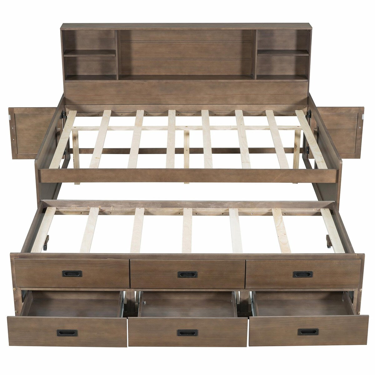 Captain Daybed with Storage Bookcase Headboard, Trundle, and Three Storage Drawers