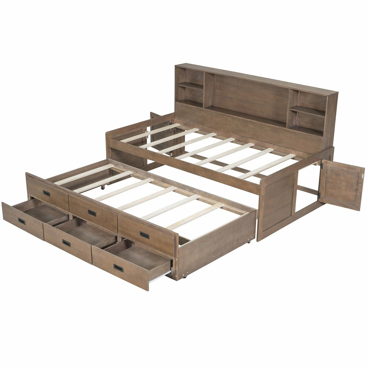 Captain Daybed with Storage Bookcase Headboard, Trundle, and Three Storage Drawers