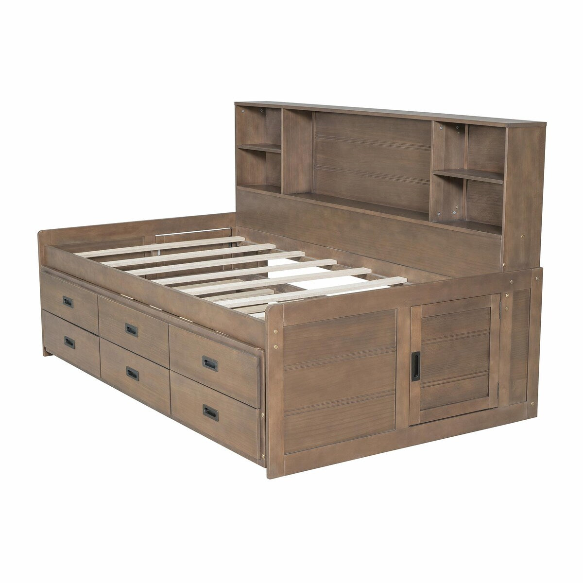 Captain Daybed with Storage Bookcase Headboard, Trundle, and Three Storage Drawers