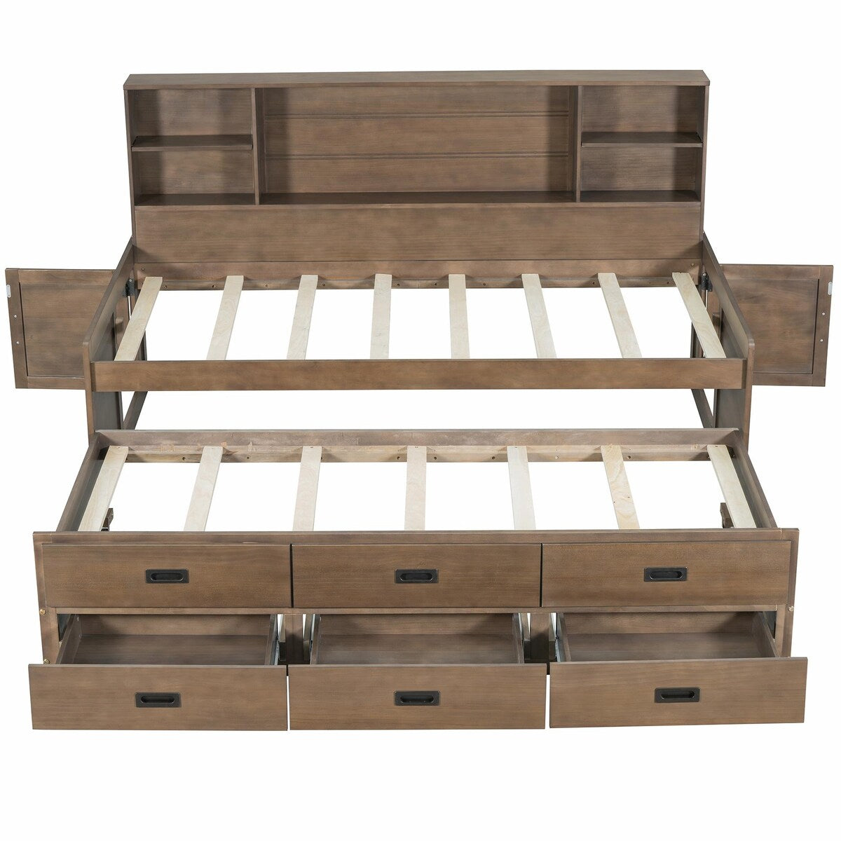 Captain Daybed with Storage Bookcase Headboard, Trundle, and Three Storage Drawers