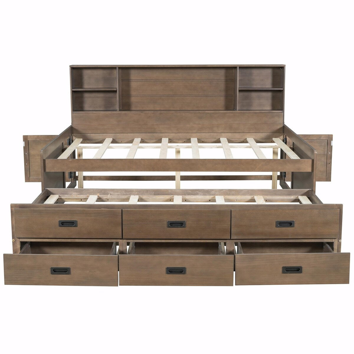 Captain Daybed with Storage Bookcase Headboard, Trundle, and Three Storage Drawers