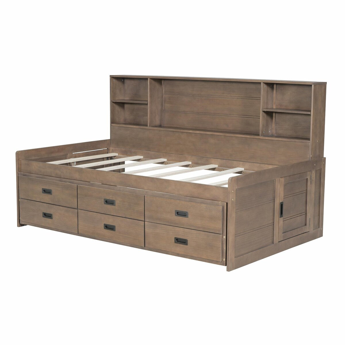Captain Daybed with Storage Bookcase Headboard, Trundle, and Three Storage Drawers