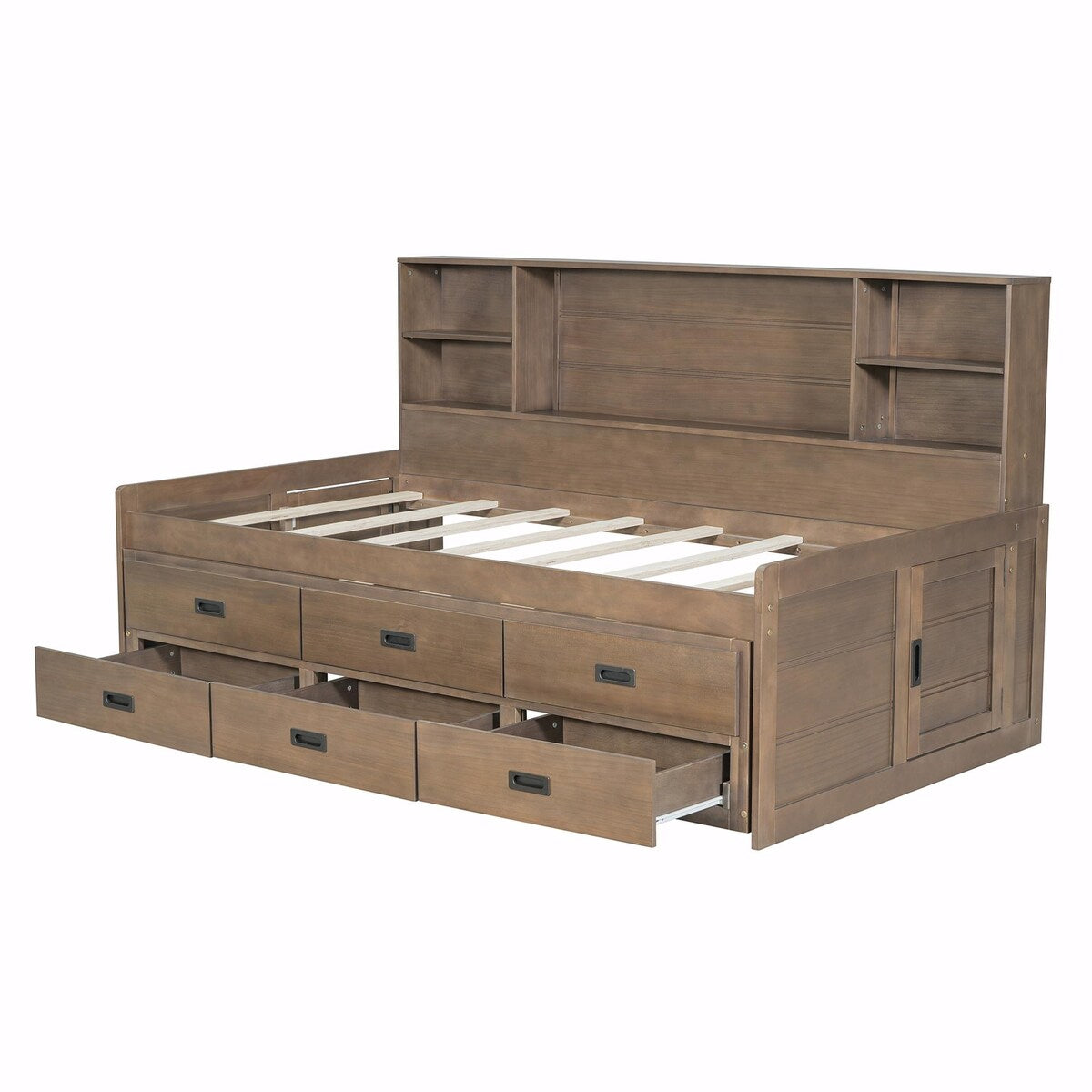 Captain Daybed with Storage Bookcase Headboard, Trundle, and Three Storage Drawers