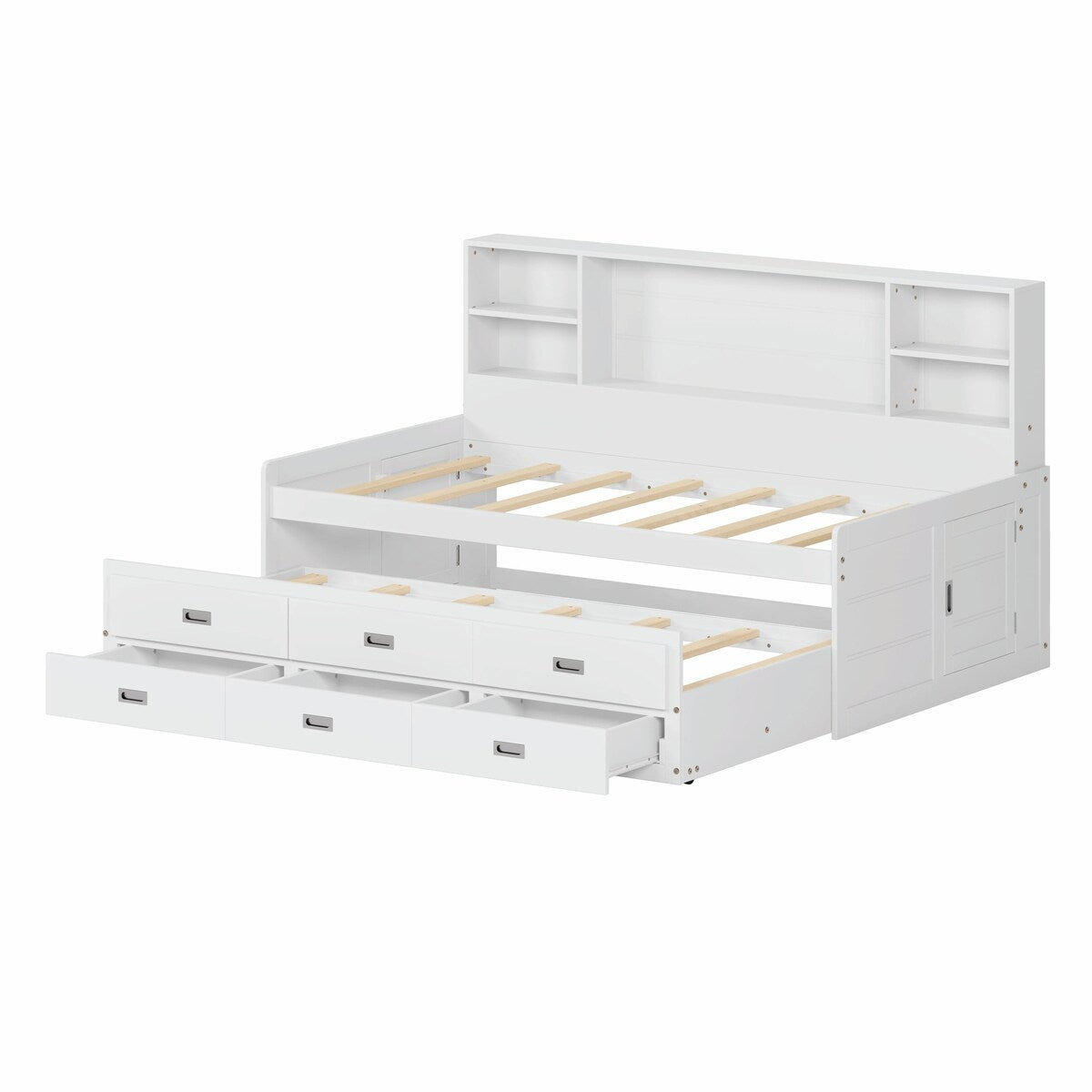Captain Daybed with Storage Bookcase Headboard, Trundle, and Three Storage Drawers