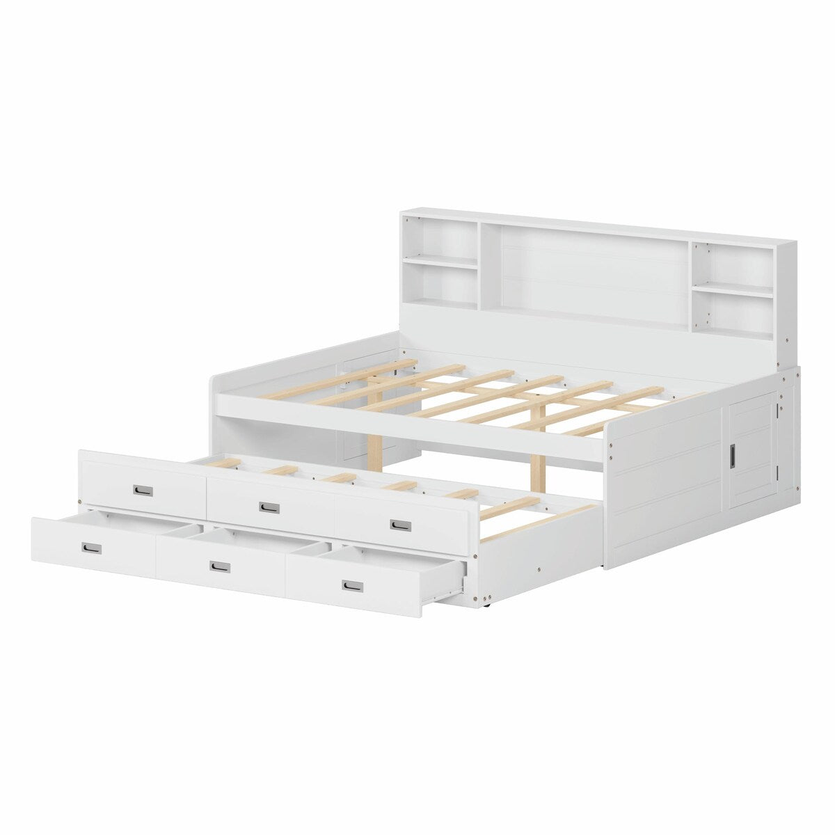 Captain Daybed with Storage Bookcase Headboard, Trundle, and Three Storage Drawers