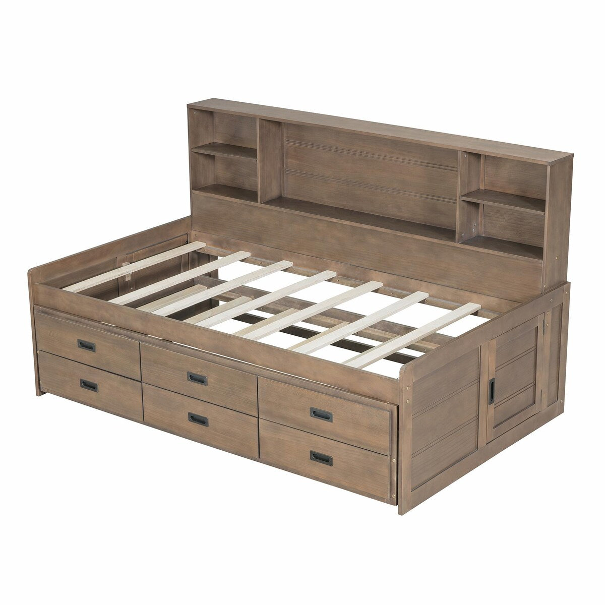 Captain Daybed with Storage Bookcase Headboard, Trundle, and Three Storage Drawers