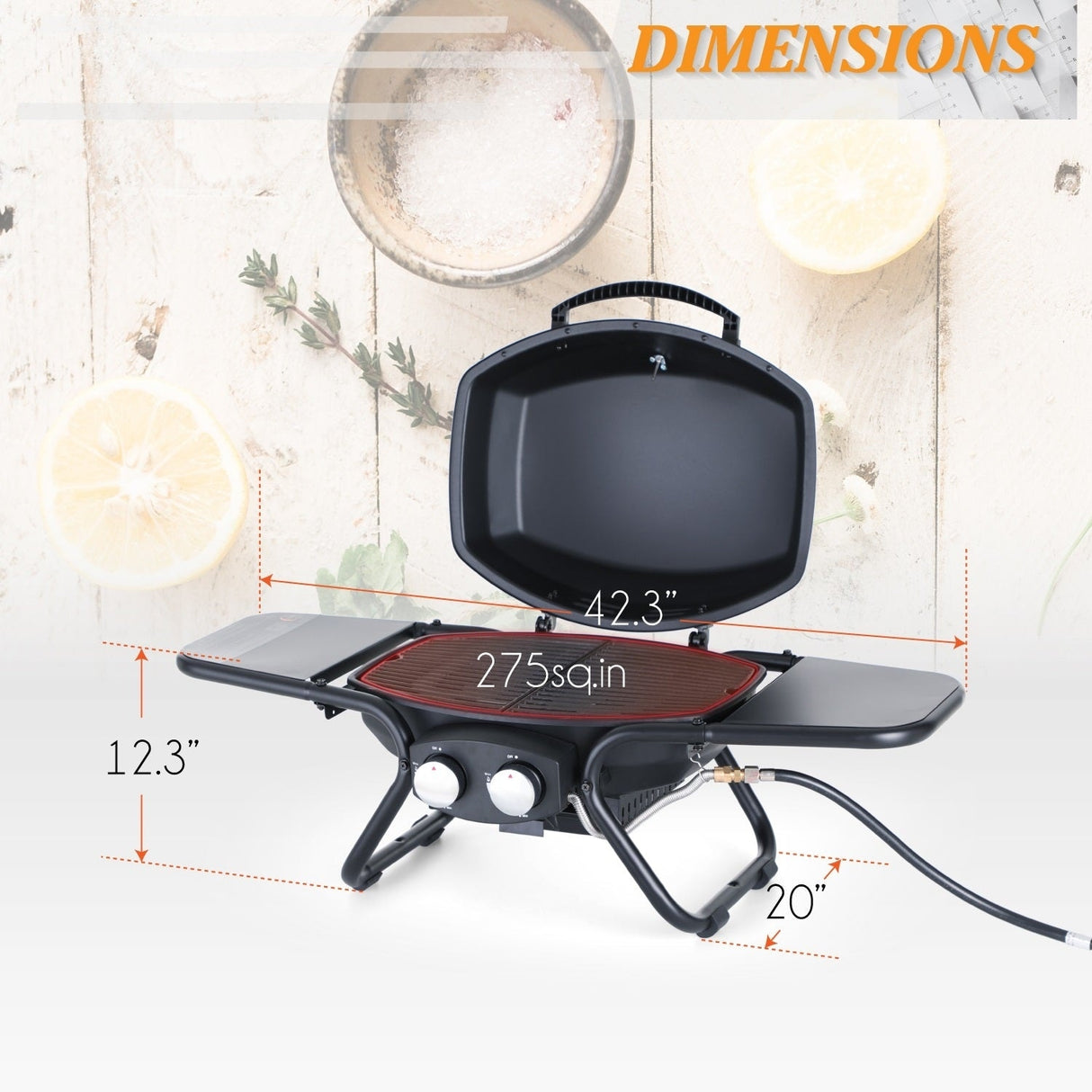 2-Burner Portable Table Patio Gas Grill with Cast Iron Grates
