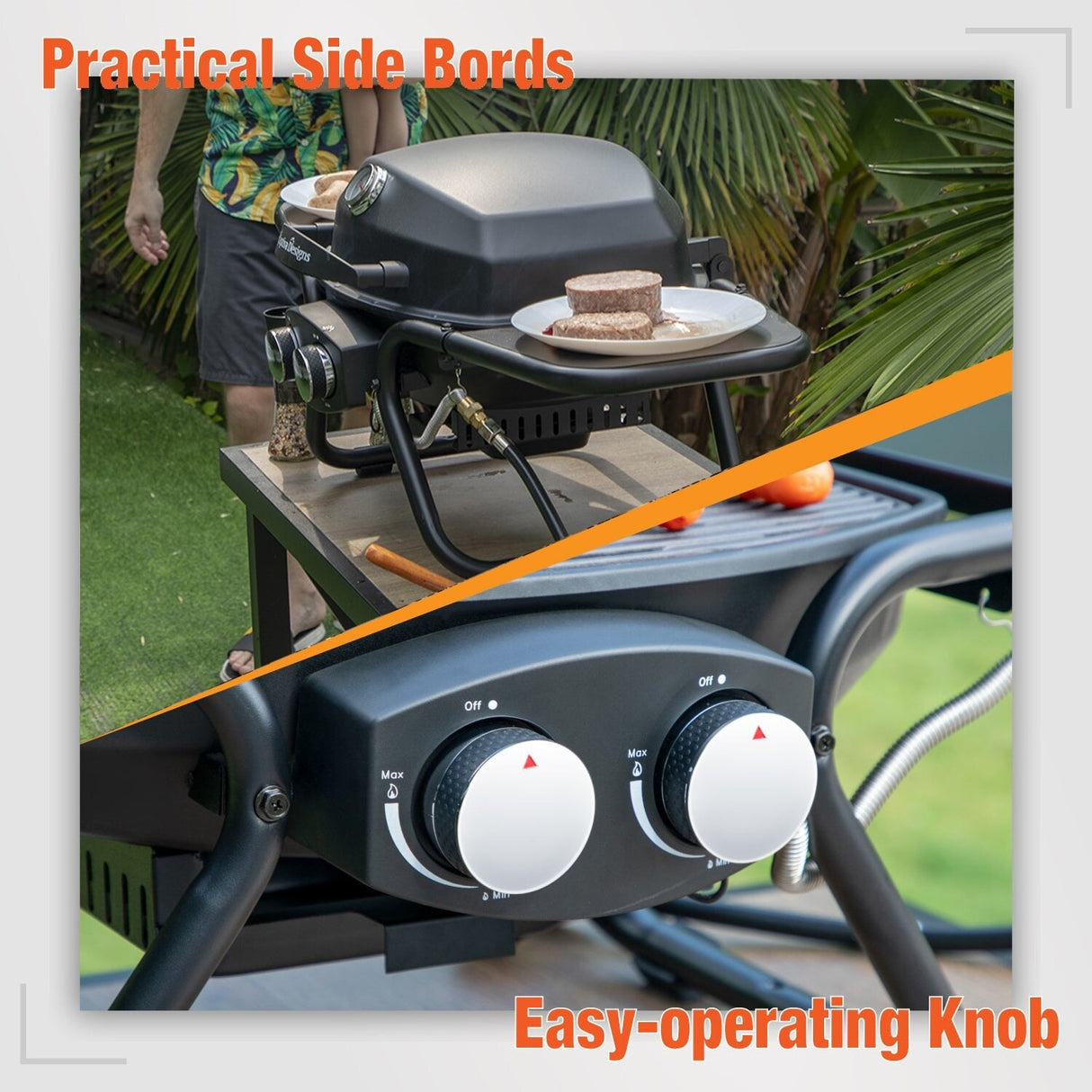 2-Burner Portable Table Patio Gas Grill with Cast Iron Grates