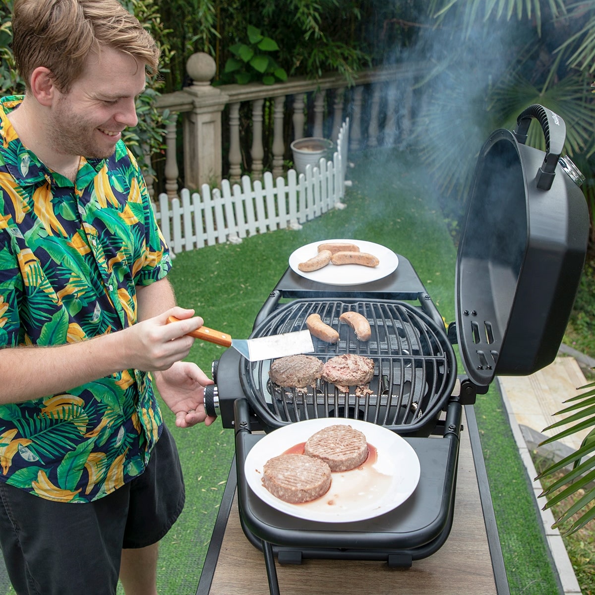 2-Burner Portable Table Patio Gas Grill with Cast Iron Grates