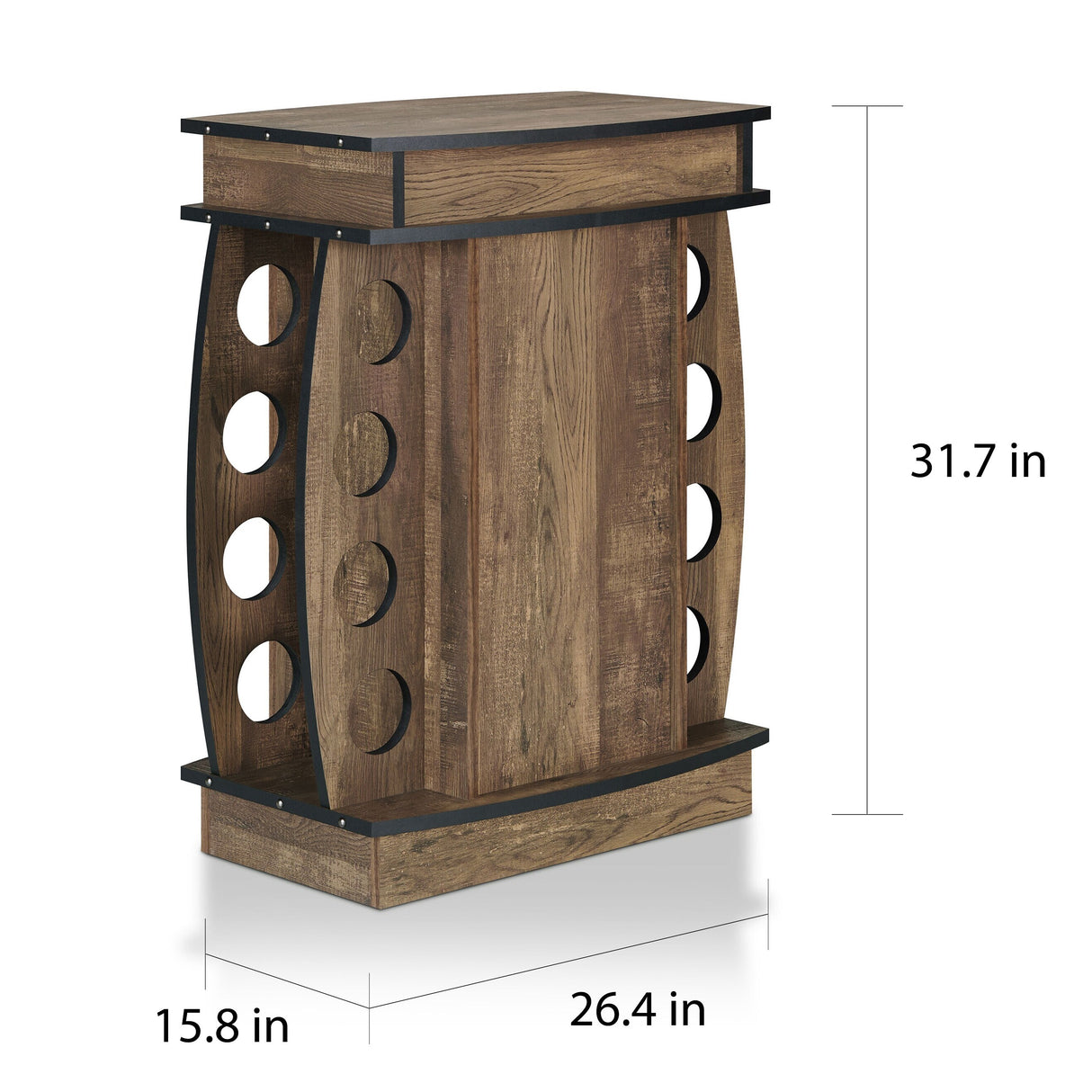 DH BASIC Rustic Oak Multi-storage Bar Cabinet by Denhour