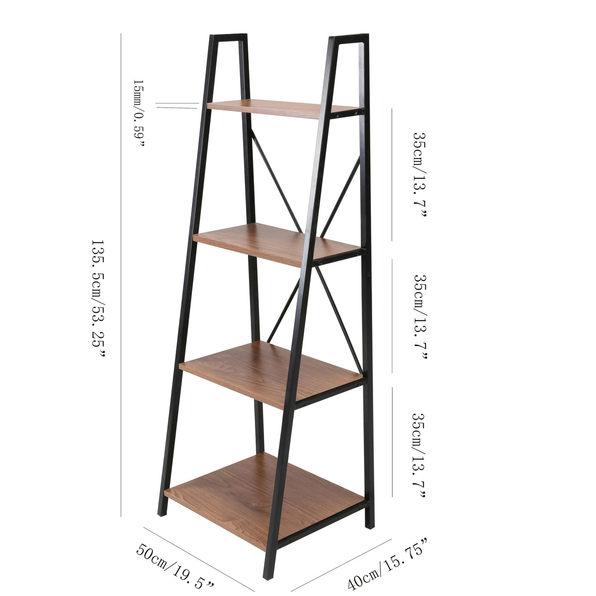 Carbon Loft Cavendish 4-tier Walnut Ladder Bookshelf with Black Frame - 20" x 15" x 53"