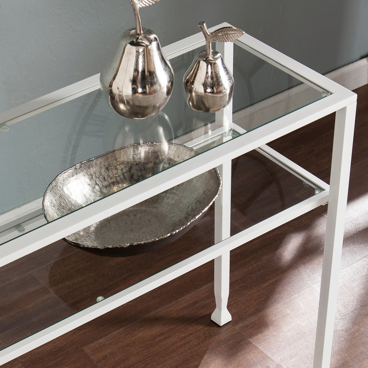 SEI Furniture Price Matte Gold Metal Console Table with Shelf and Tempered Glass