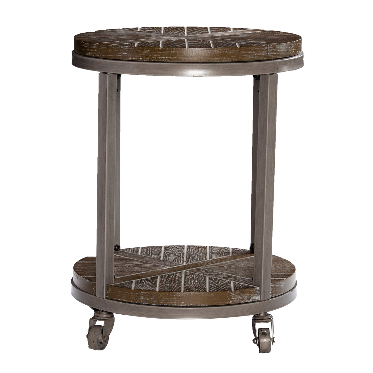 SEI Furniture Kenya Industrial Brown Wood Round Side Table with Shelf