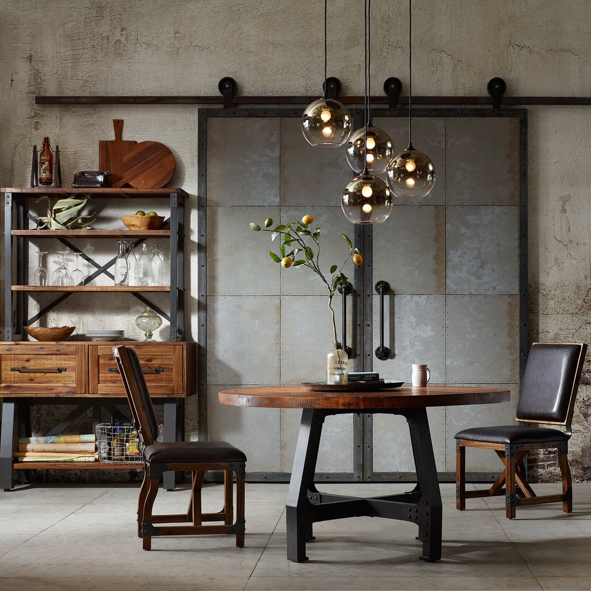 INK+IVY Lancaster Round Dining/Gathering Table - amber/ graphite