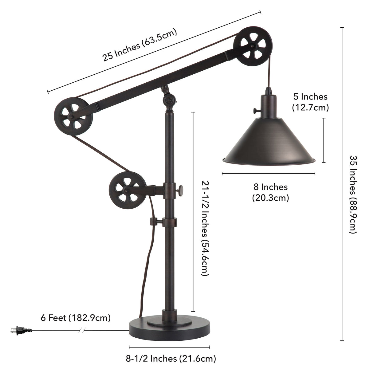 Carbon Loft Tirith Industrial Farmhouse Table Lamp with Pulley System