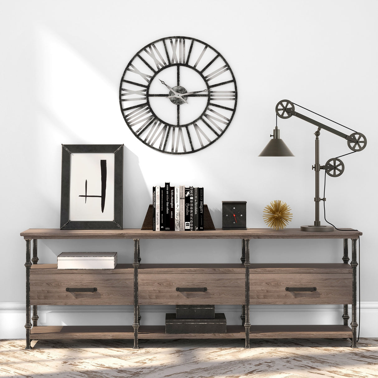 Carbon Loft Tirith Industrial Farmhouse Table Lamp with Pulley System