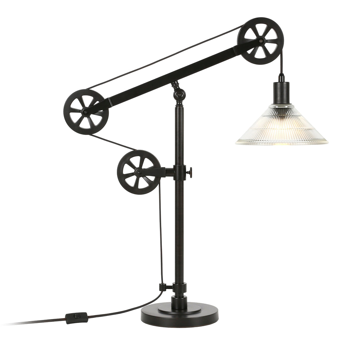 Carbon Loft Tirith Industrial Farmhouse Table Lamp with Pulley System