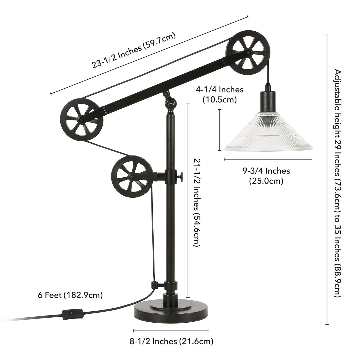 Carbon Loft Tirith Industrial Farmhouse Table Lamp with Pulley System