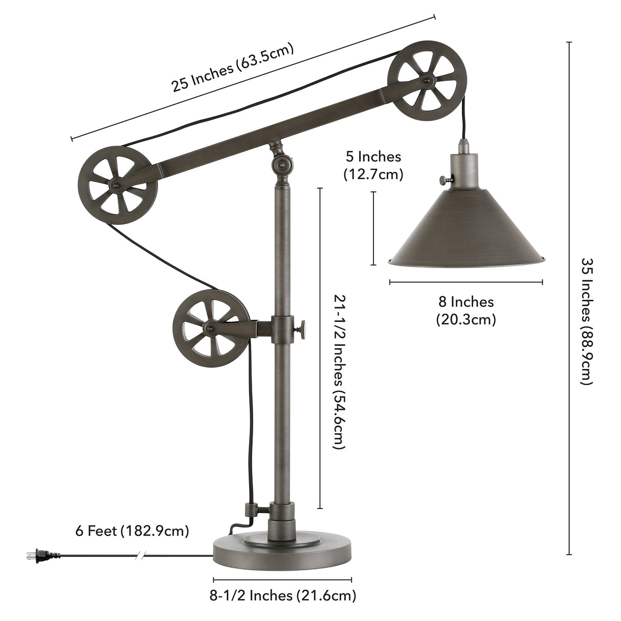 Carbon Loft Tirith Industrial Farmhouse Table Lamp with Pulley System