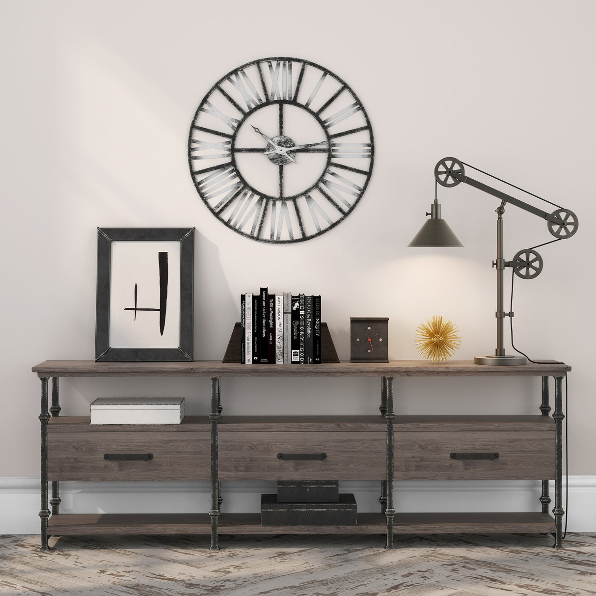 Carbon Loft Tirith Industrial Farmhouse Table Lamp with Pulley System