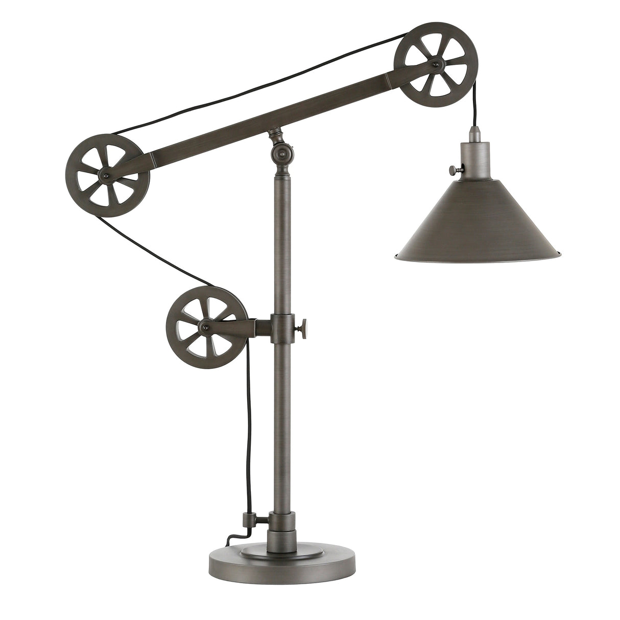 Carbon Loft Tirith Industrial Farmhouse Table Lamp with Pulley System