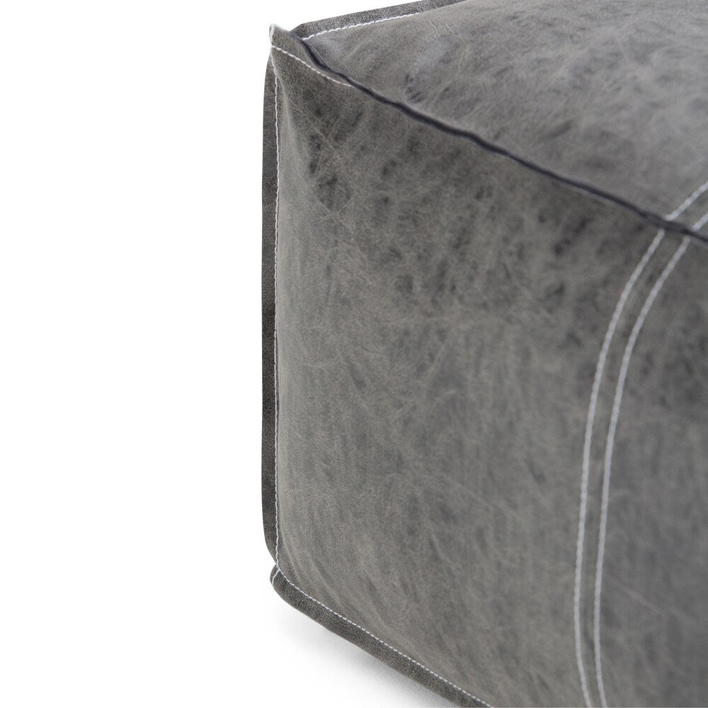 WYNDENHALL Polly Boho Square Pouf in Distressed Black Faux Leather