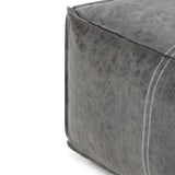 WYNDENHALL Polly Boho Square Pouf in Distressed Black Faux Leather