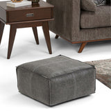 WYNDENHALL Polly Boho Square Pouf in Distressed Black Faux Leather