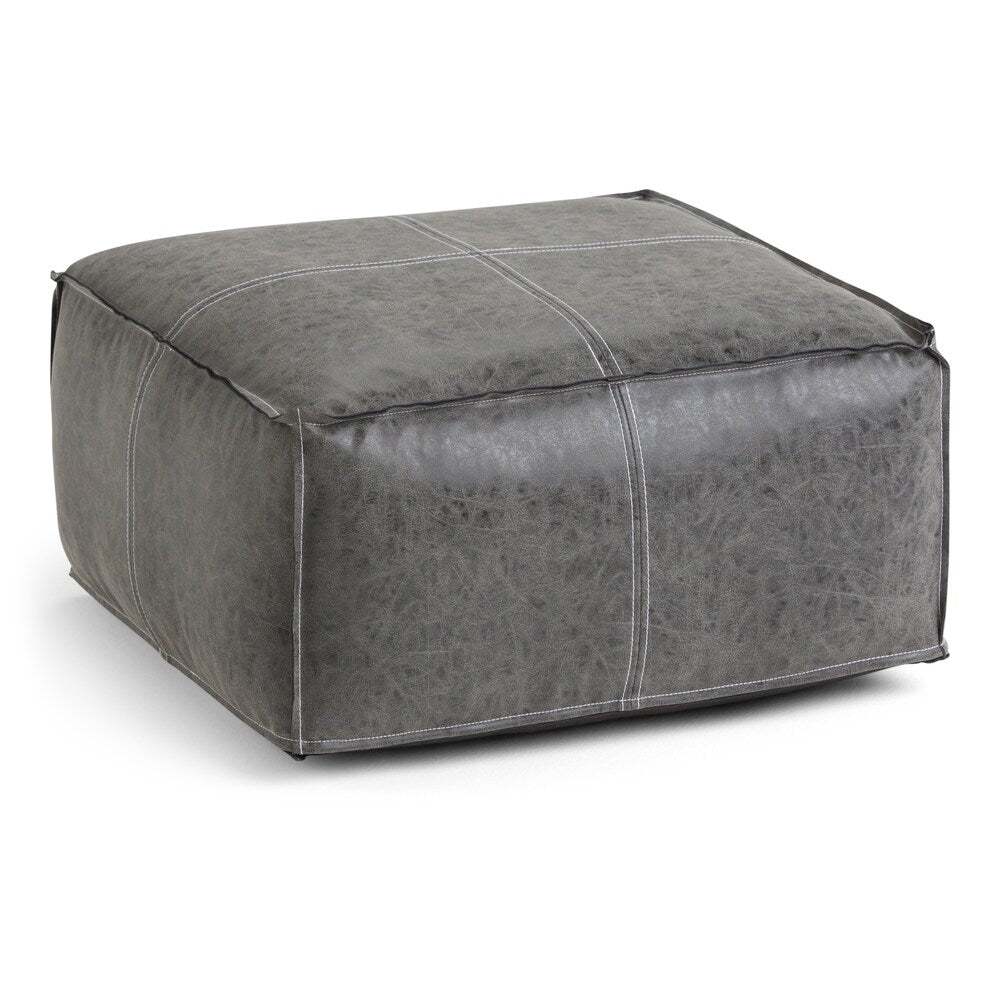 WYNDENHALL Polly Boho Square Pouf in Distressed Black Faux Leather