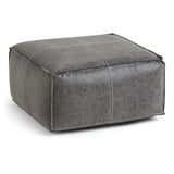 WYNDENHALL Polly Boho Square Pouf in Distressed Black Faux Leather