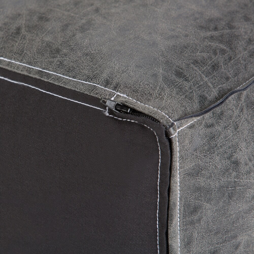 WYNDENHALL Polly Boho Square Pouf in Distressed Black Faux Leather