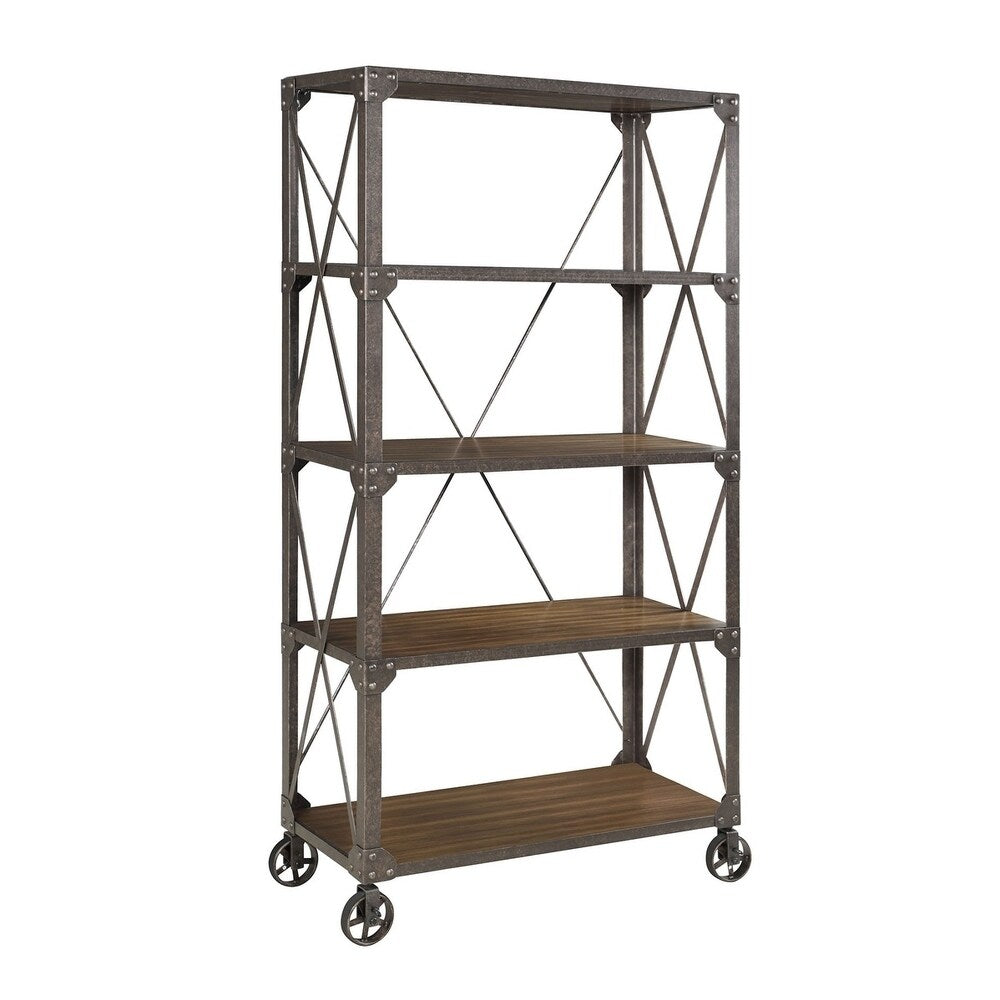 Carbon Loft Wilson Tobacco and Weathered Gunmetal 4-tier Bookcase - 36" x 16" x 72"
