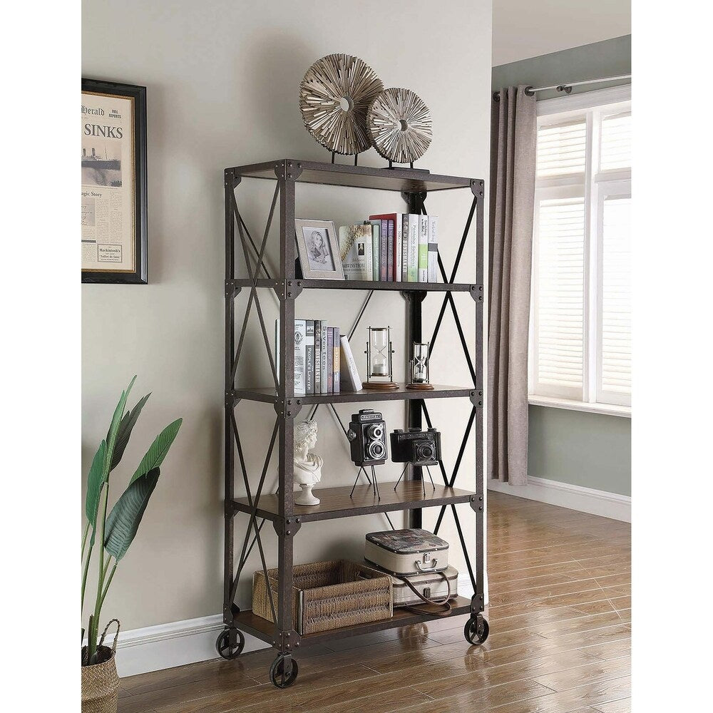 Carbon Loft Wilson Tobacco and Weathered Gunmetal 4-tier Bookcase - 36" x 16" x 72"