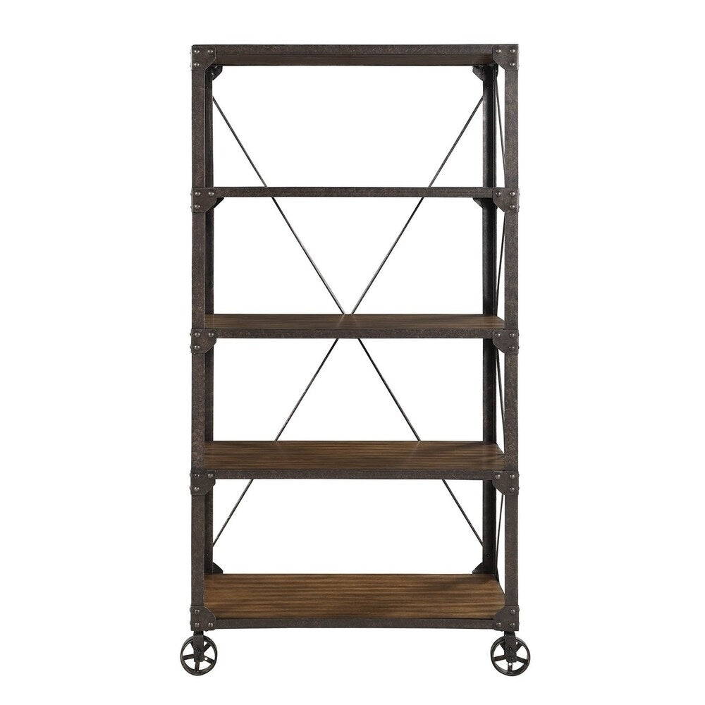 Carbon Loft Wilson Tobacco and Weathered Gunmetal 4-tier Bookcase - 36" x 16" x 72"